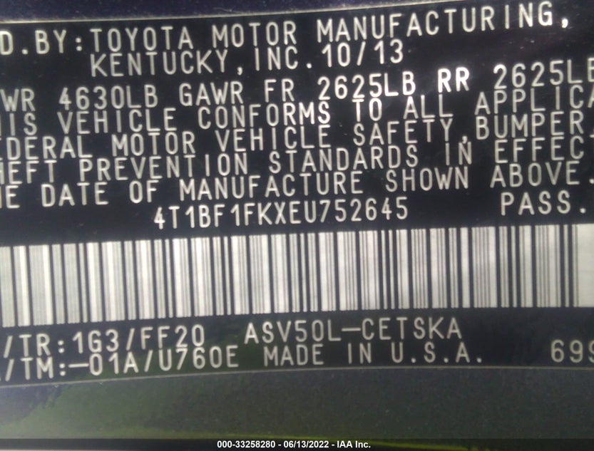 4T1BF1FKXEU752645