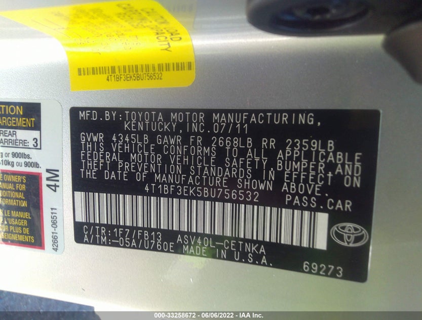 4T1BF3EK5BU756532