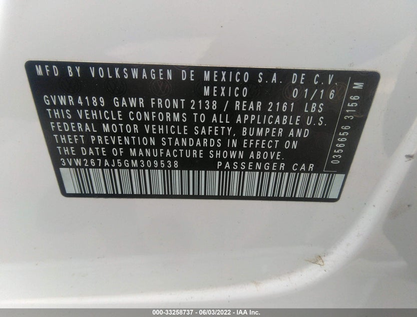 3VW267AJ5GM309538