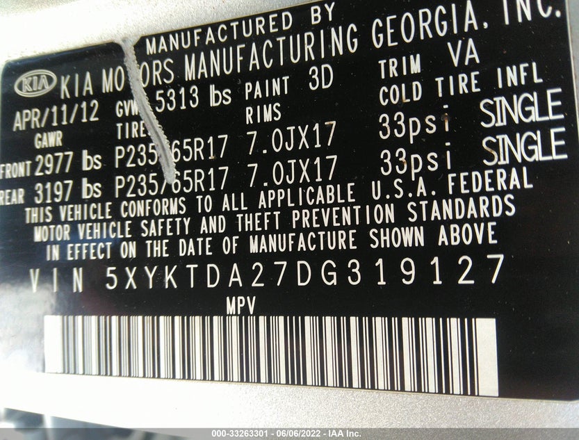 5XYKTDA27DG319127