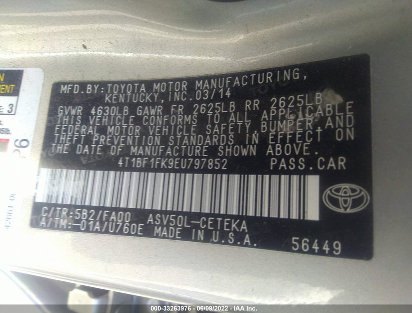 4T1BF1FK9EU797852