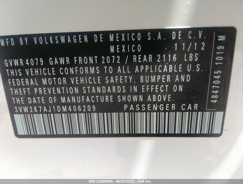 3VW2K7AJ1DM406209