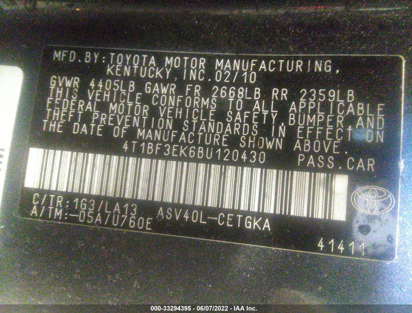 4T1BF3EK6BU120430