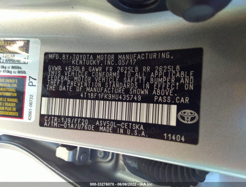 4T1BF1FK9HU435749