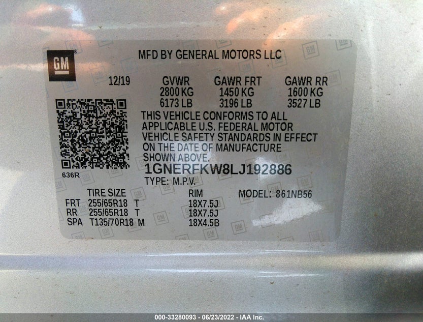 1GNERFKW8LJ192886