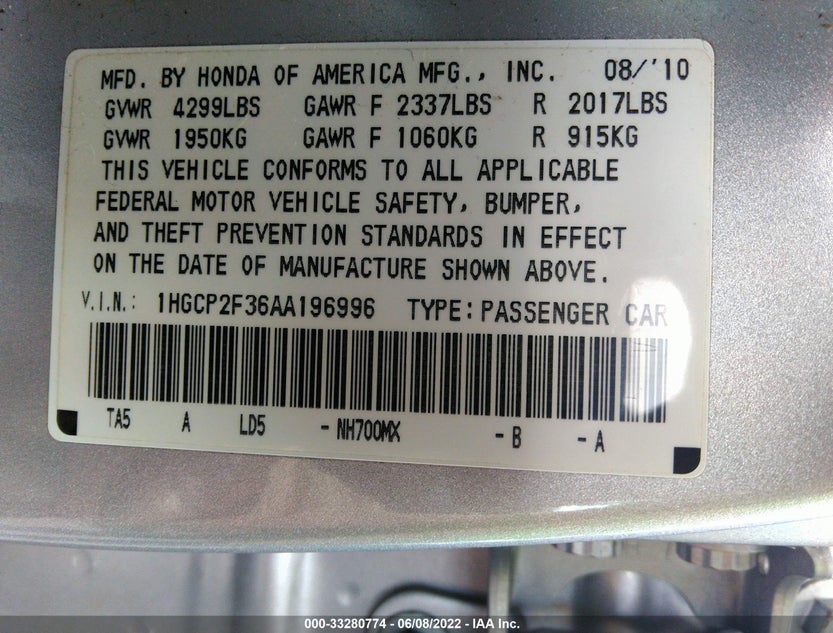 1HGCP2F36AA196996
