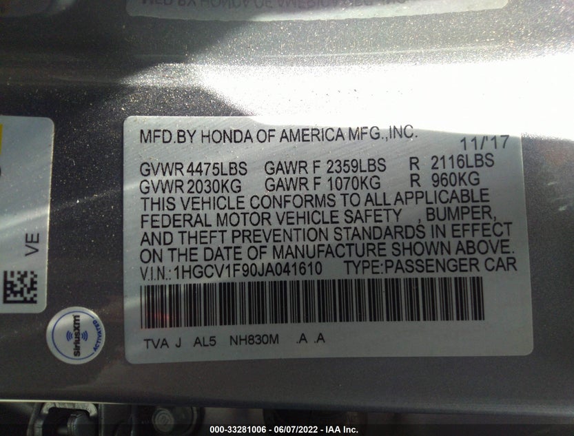 1HGCV1F90JA041610