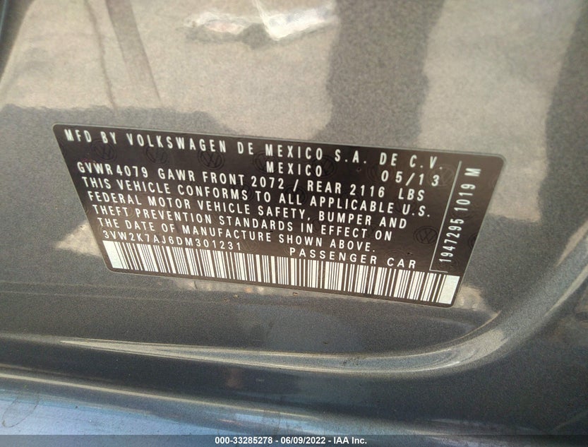 3VW2K7AJ6DM301231