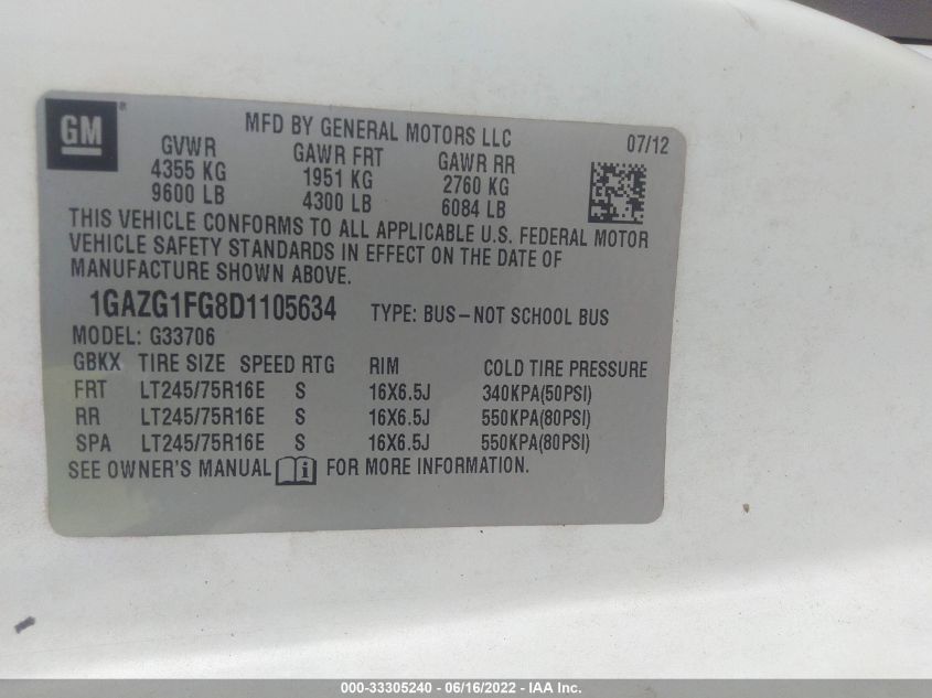 2013 Chevrolet Express 3500 Lt VIN: 1GAZG1FG8D1105634 Lot: 33305240