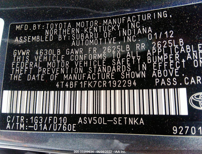 4T4BF1FK7CR192294