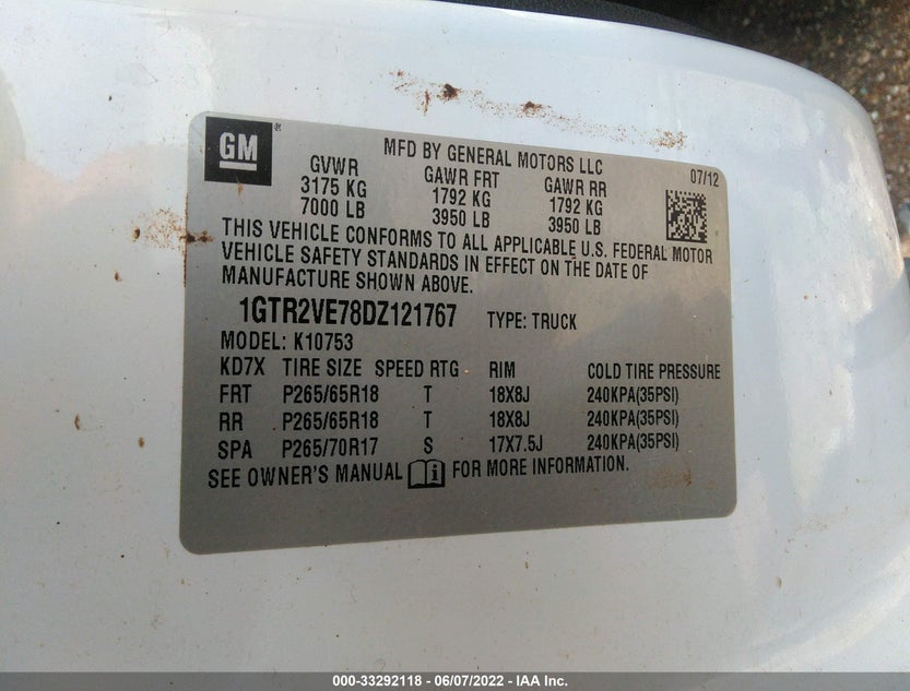 1GTR2VE78DZ121767