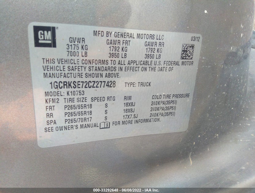 1GCRKSE72CZ277428