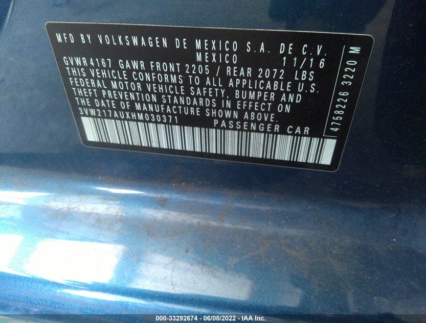 3VW217AUXHM030371