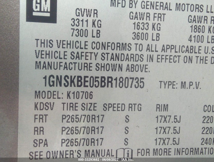1GNSKBE05BR180735