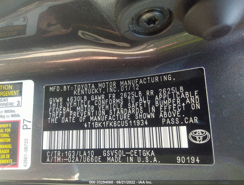 4T1BK1FK6CU511934