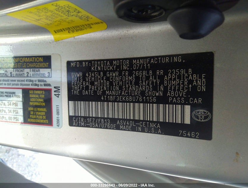 4T1BF3EK6BU761156