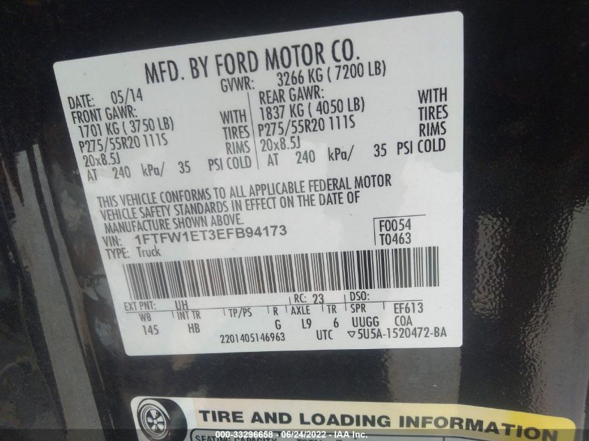 1FTFW1ET3EFB94173 2014 Ford F-150 Lariat