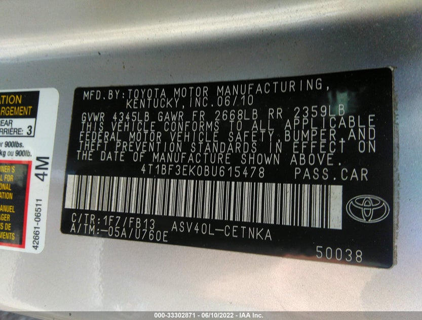 4T1BF3EK0BU615478