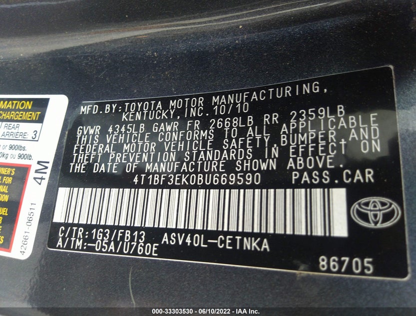 4T1BF3EK0BU669590
