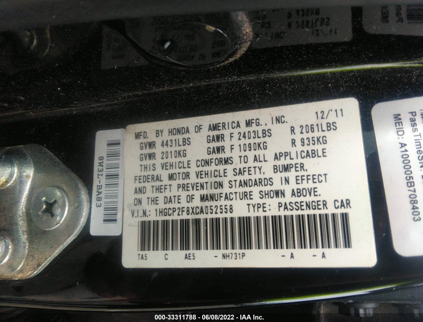1HGCP2F8XCA052558