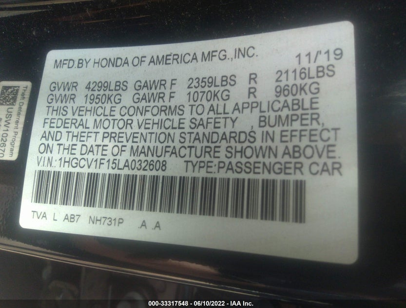 1HGCV1F15LA032608
