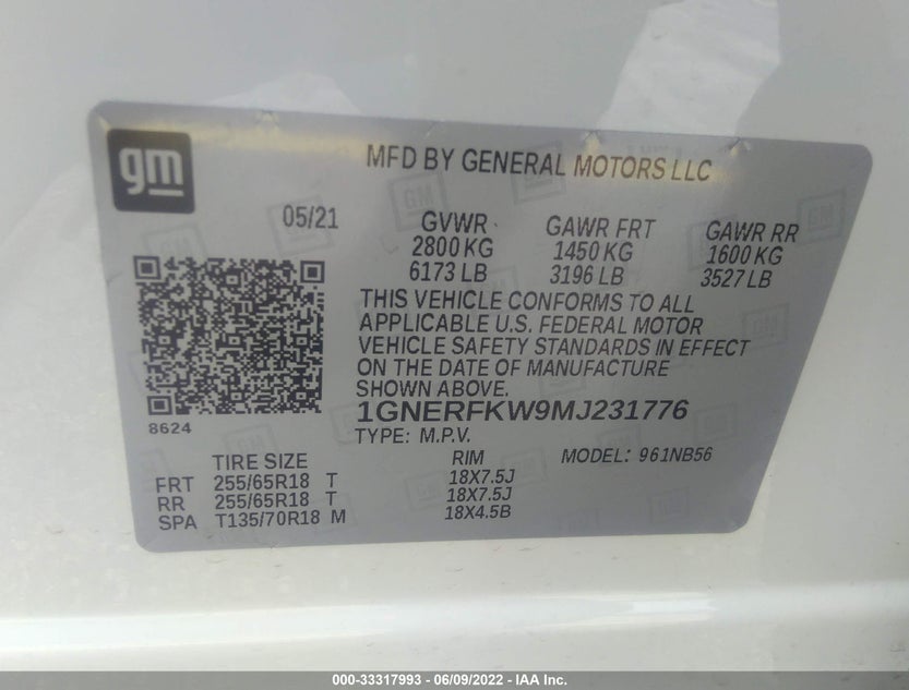 1GNERFKW9MJ231776