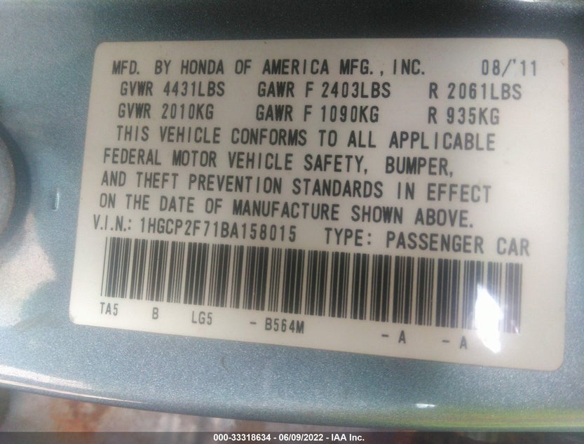 1HGCP2F71BA158015