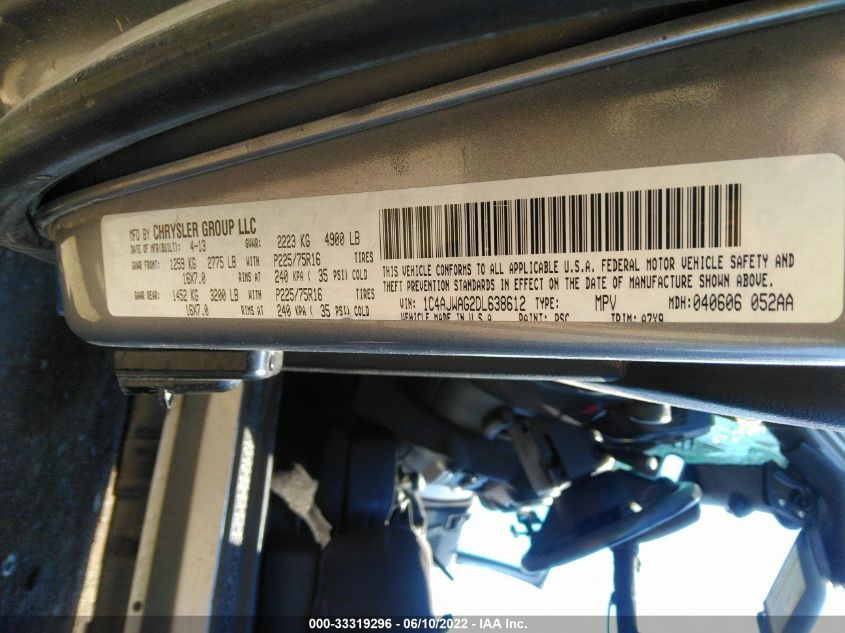 2013 Jeep Wrangler Sport VIN: 1C4AJWAG2DL638612 Lot: 33319296