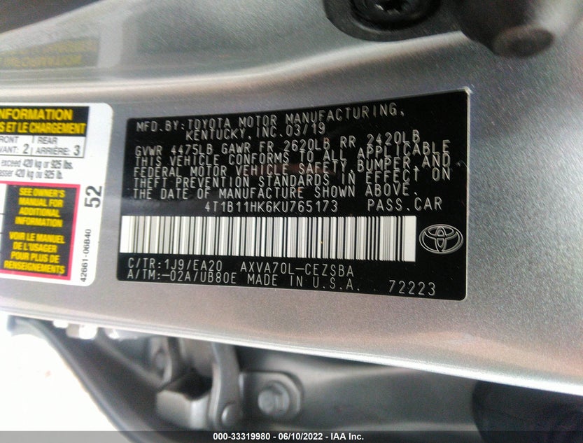 4T1B11HK6KU765173