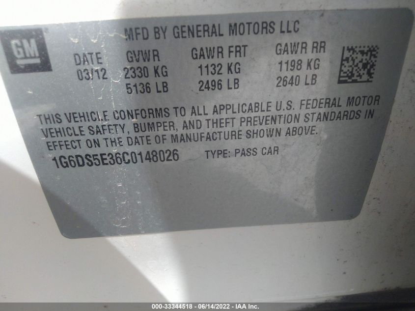 2012 Cadillac Cts Premium VIN: 1G6DS5E36C0148026 Lot: 33344518