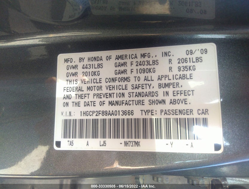 1HGCP2F89AA013666