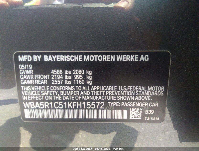 WBA5R1C51KFH15572