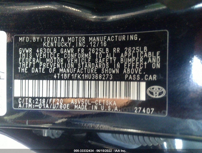 4T1BF1FK1HU368273