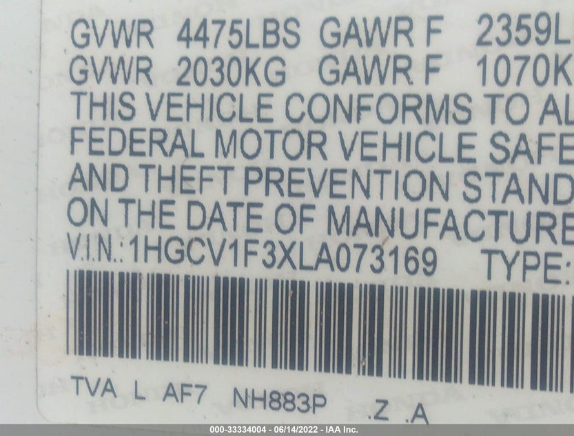 1HGCV1F3XLA073169