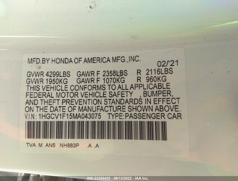 1HGCV1F15MA043075