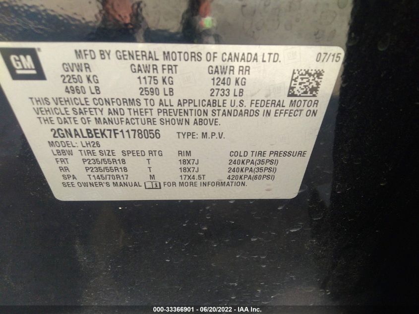 2GNALBEK7F1178056 2015 Chevrolet Equinox 1Lt