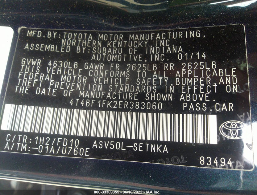 4T4BF1FK2ER383060