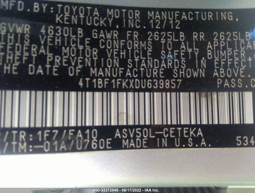 4T1BF1FKXDU639857