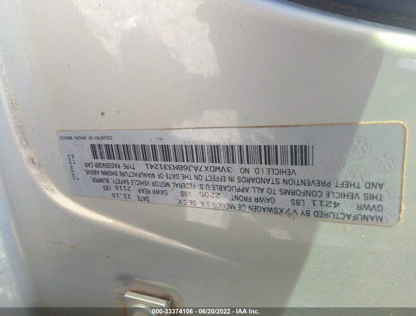 3VWDX7AJ6BM331241