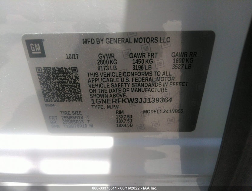 1GNERFKW3JJ139364