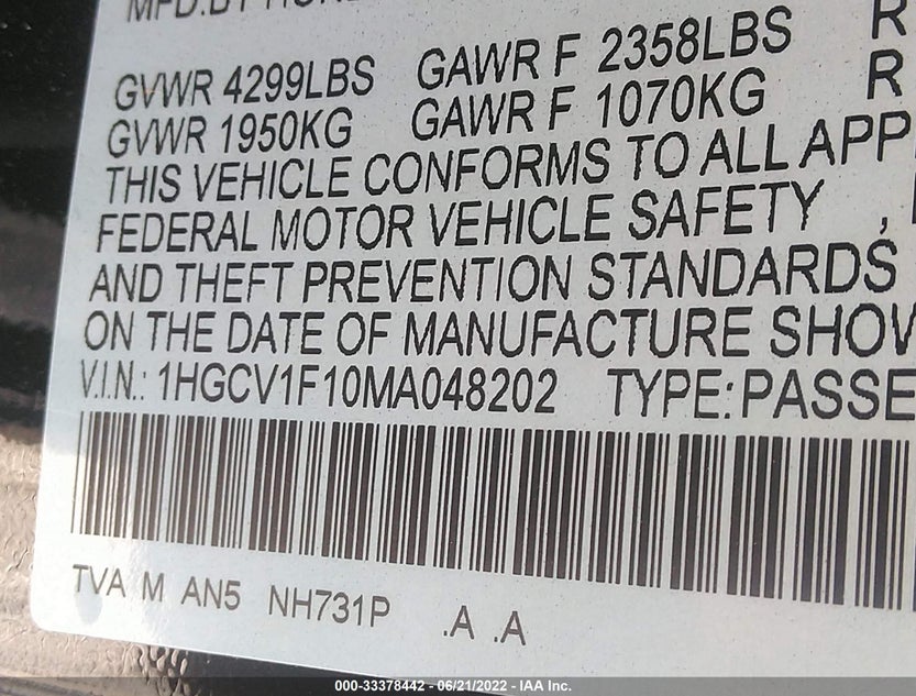 1HGCV1F10MA048202
