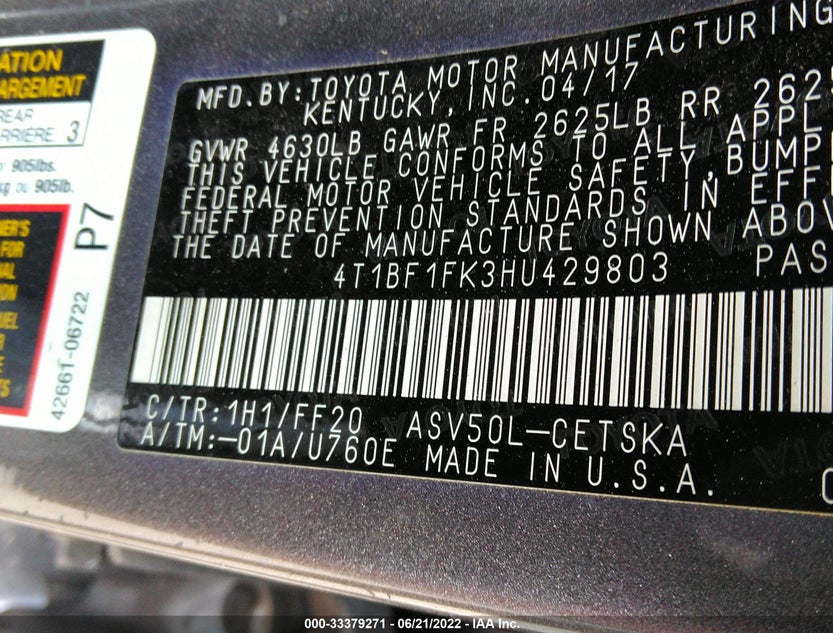 4T1BF1FK3HU429803