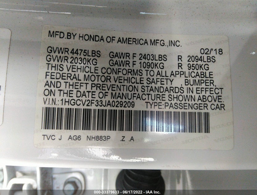 1HGCV2F33JA029209