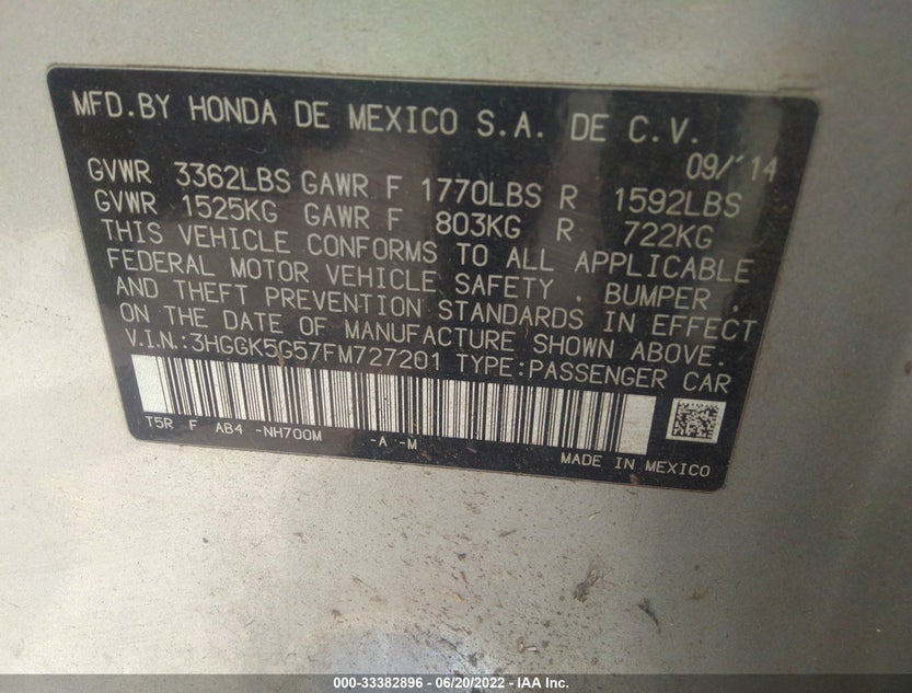 3HGGK5G57FM727201