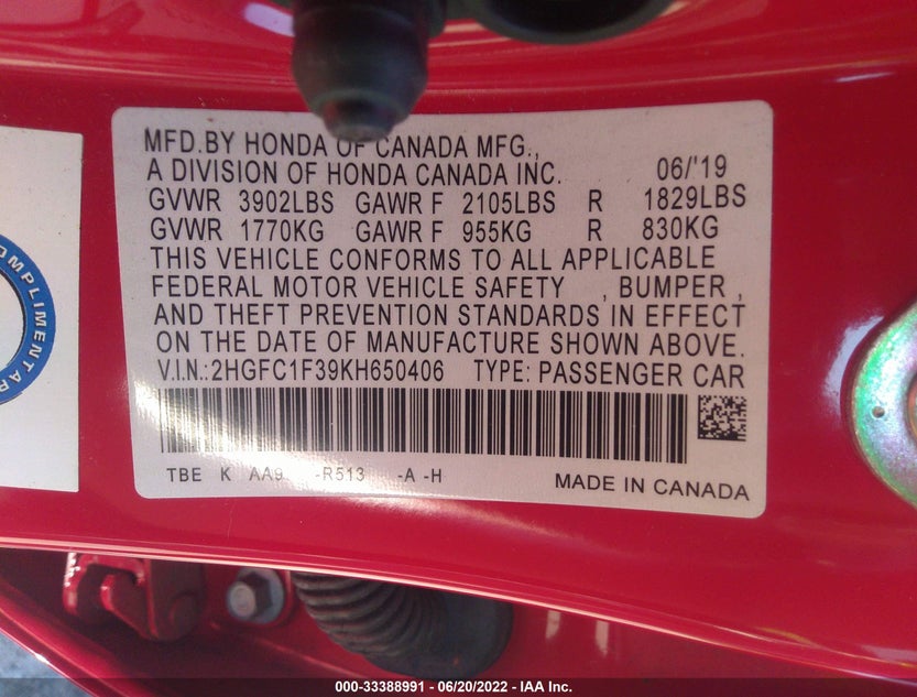2HGFC1F39KH650406