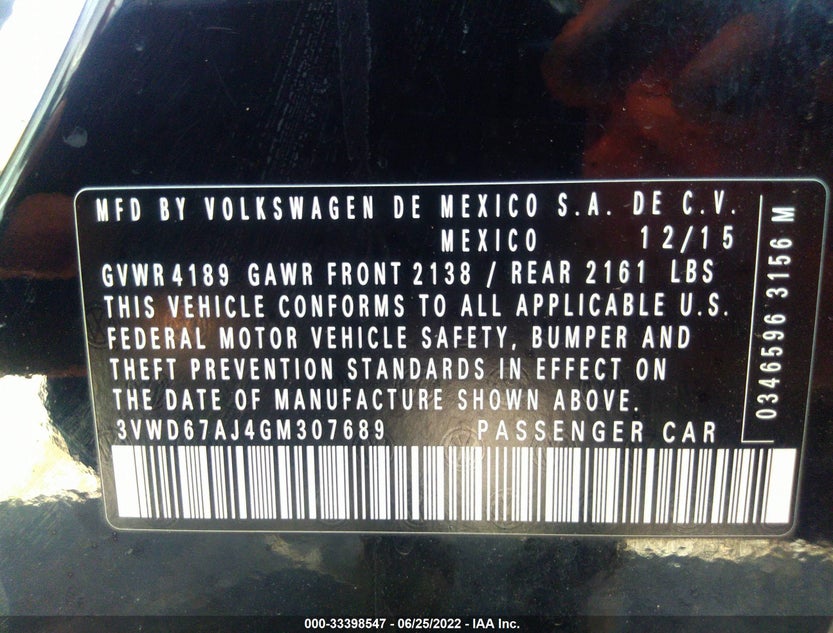 3VWD67AJ4GM307689