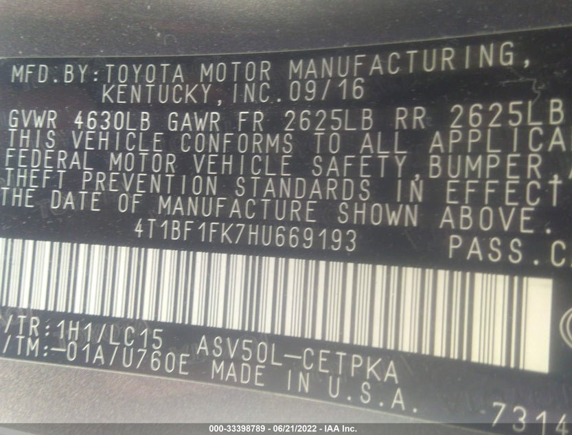 4T1BF1FK7HU669193