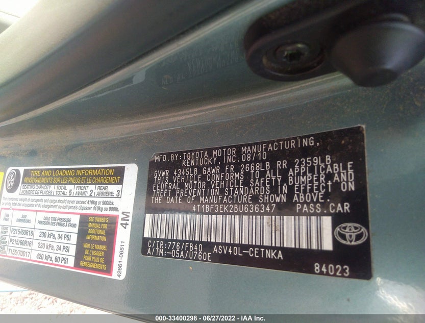 4T1BF3EK2BU636347