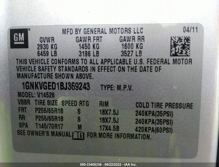 1GNKVGED1BJ369243
