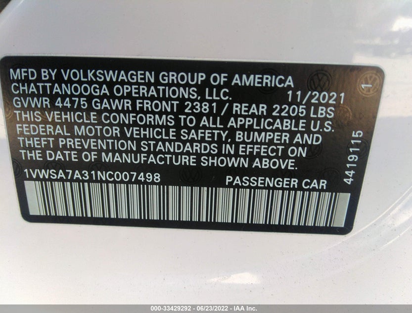 1VWSA7A31NC007498